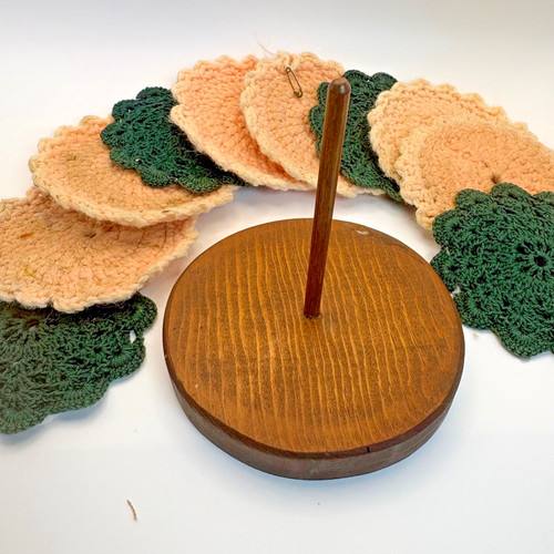 Vtg crocheted coasters wooden - crocheted,
