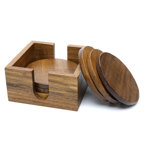 Wooden round coasters set 6 - round,