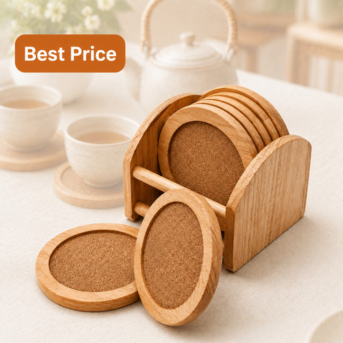 Wooden round coasters set - wooden,