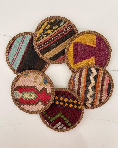 Kilim fabric coaster set - kilim,