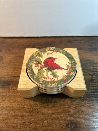 Cardinal coaster set with wood - cardinal,