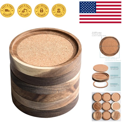 Piece acacia wood coasters - 6-piece,